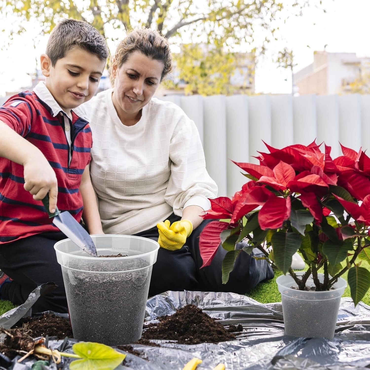 5-Pack Durable Clear Plastic Planters - 12-Inch with Drainage for Plant Growth