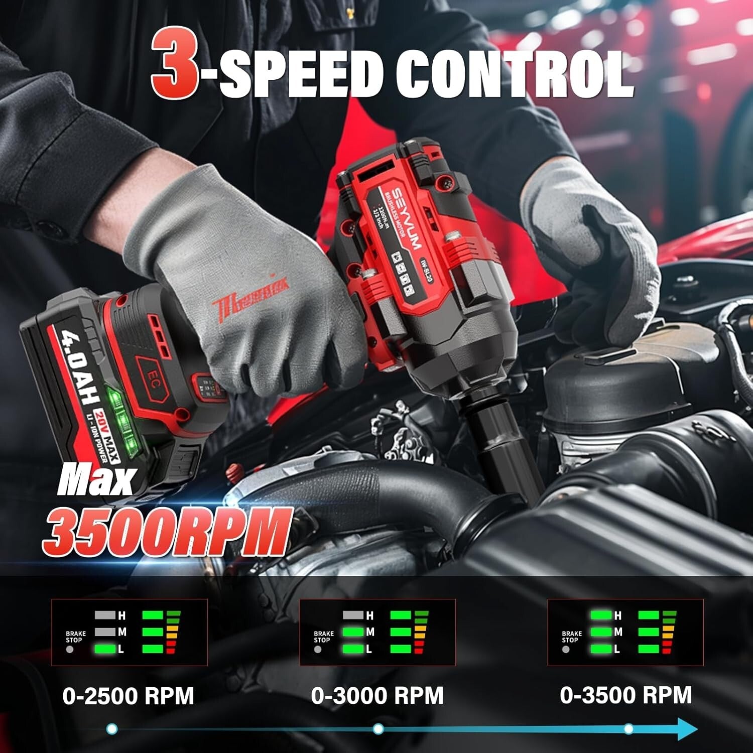 20V Cordless Electric Impact Driver - 3500 RPM, LED Light & 6 Sockets Included