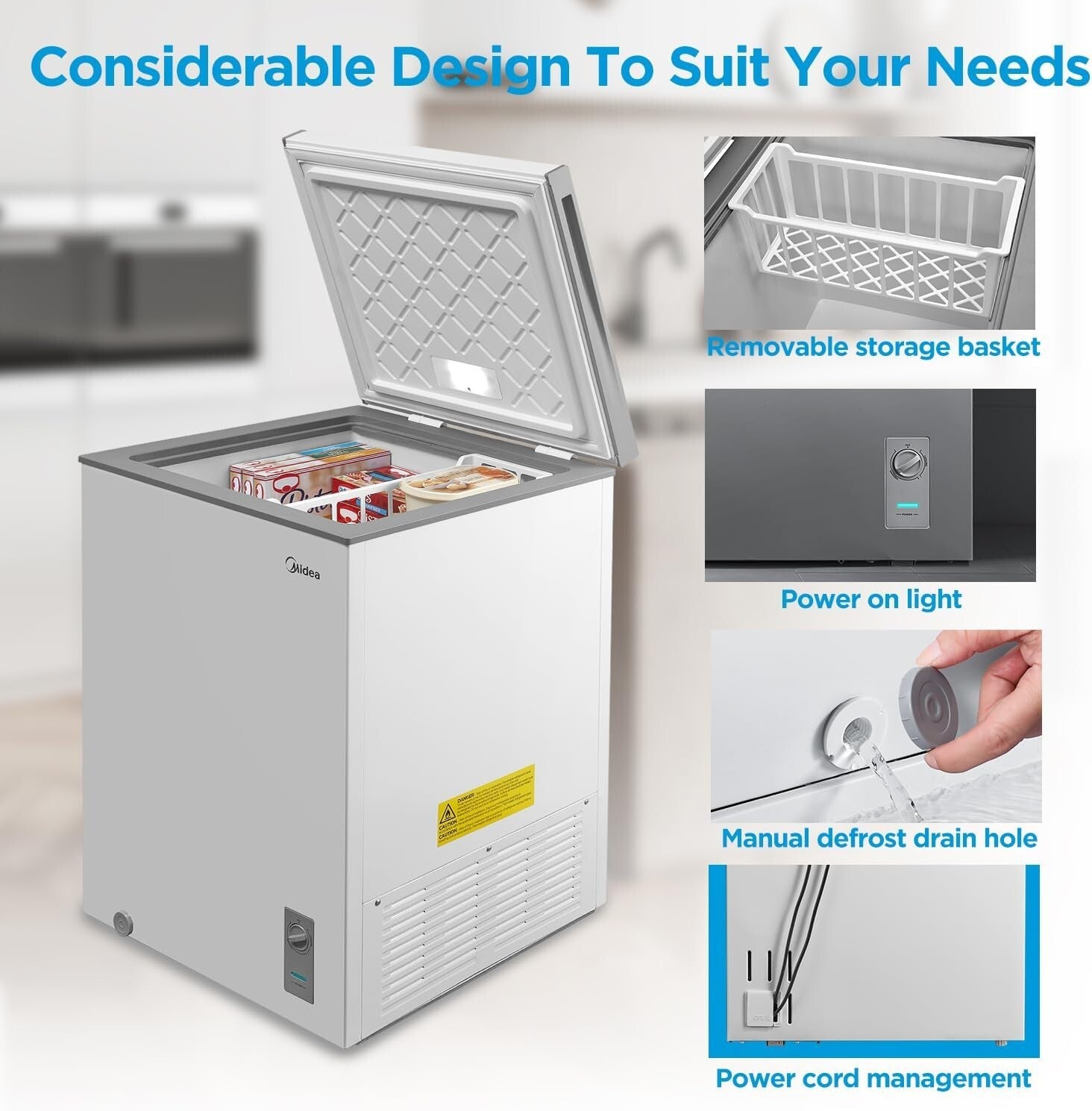 Durable 3.5 Cubic Feet Chest Freezer with Adjustable Legs & Stainless Steel Door