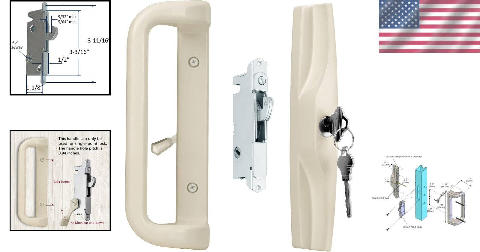 Aluminum Patio Sliding Door Handle Set with Mortise Lock - Attractive Design