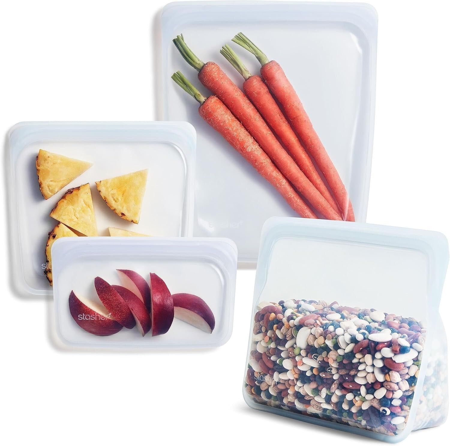 Eco-Friendly 4-Pack Silicone Food Storage Bags - Leakproof, Clear & Reusable