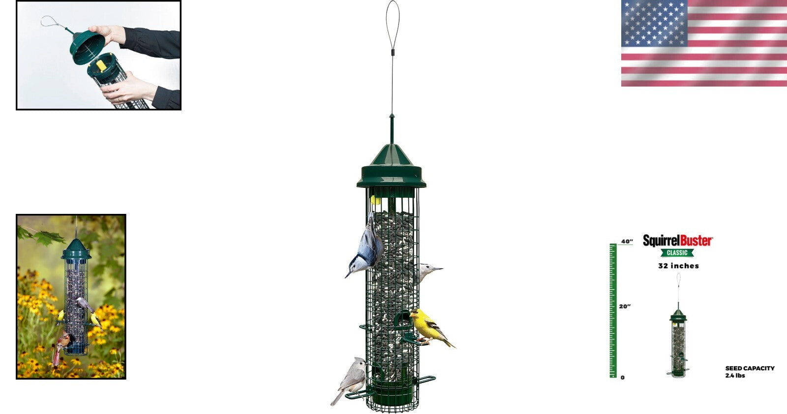 Durable Squirrel-Proof Bird Feeder: 4 Feeding Ports & 2.4 lbs for Birdwatching