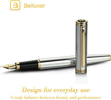 Load image into Gallery viewer, Elegant Silver Chrome Fountain Pen with Gilded Nib - Complete Set Included