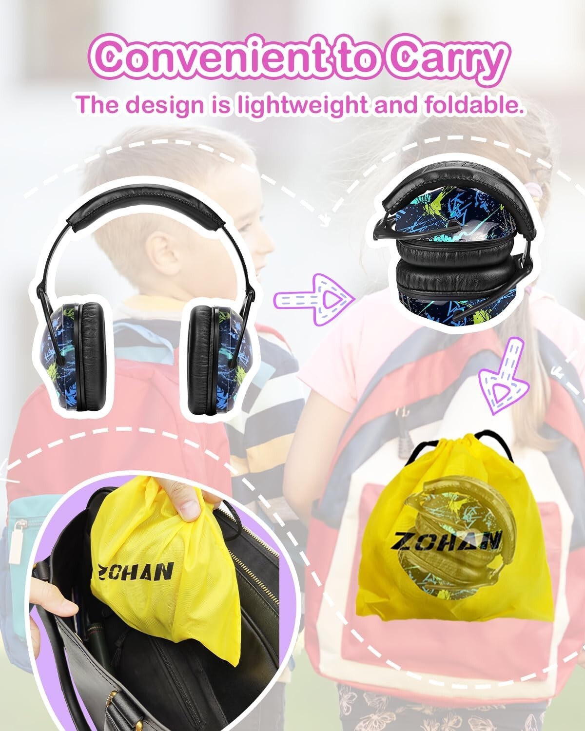 Adjustable Noise Cancelling Earmuffs for Kids - 3 Pack with Bright Designs