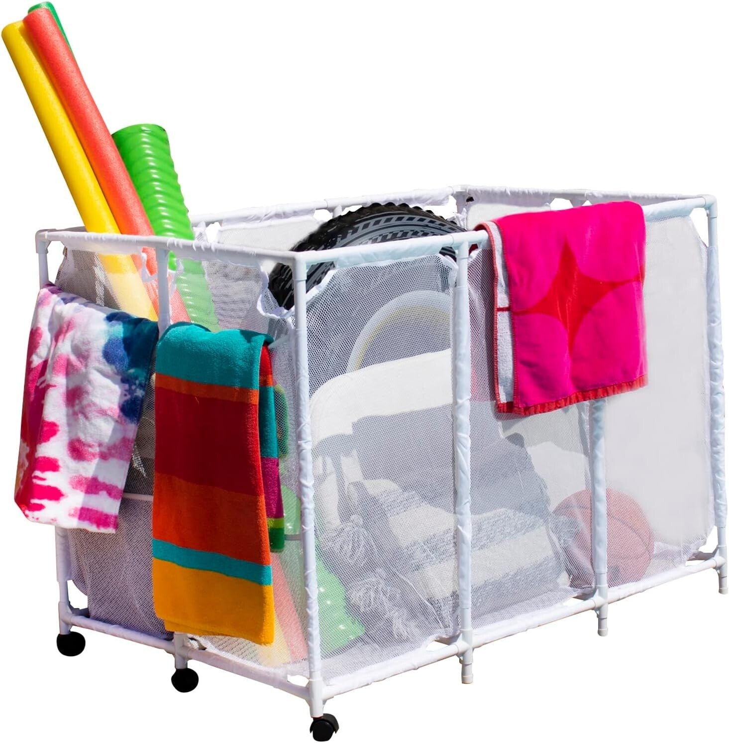Stylish White Pool Floats & Noodles Organizer - 47.2" W Outdoor Storage Solution