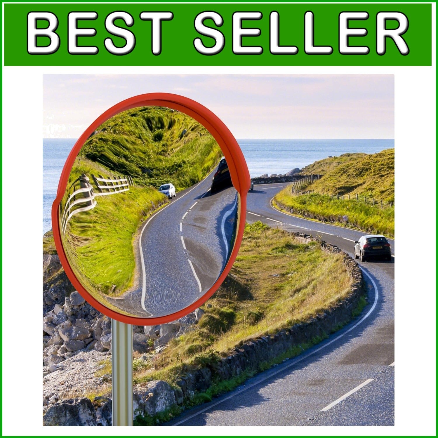 Premium 24" Wide-Angle Safety Mirror with Adjustable Bracket for All Surfaces