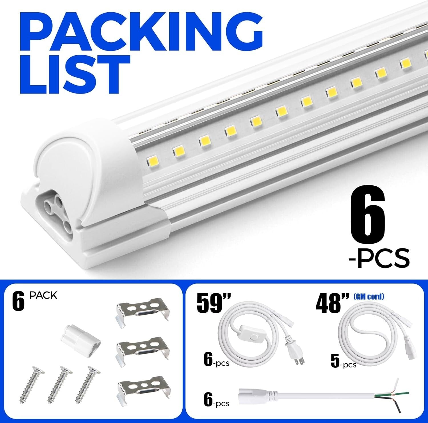 T8 LED Shop Light 6FT, 8500LM, 5000K - Bright Linkable Garage & Workshop Lights