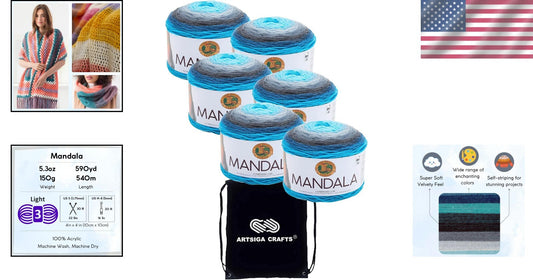 Enchanting Mandala Spirit DK Yarn Pack - 6 Same Dye Lot Skeins & Project Bag