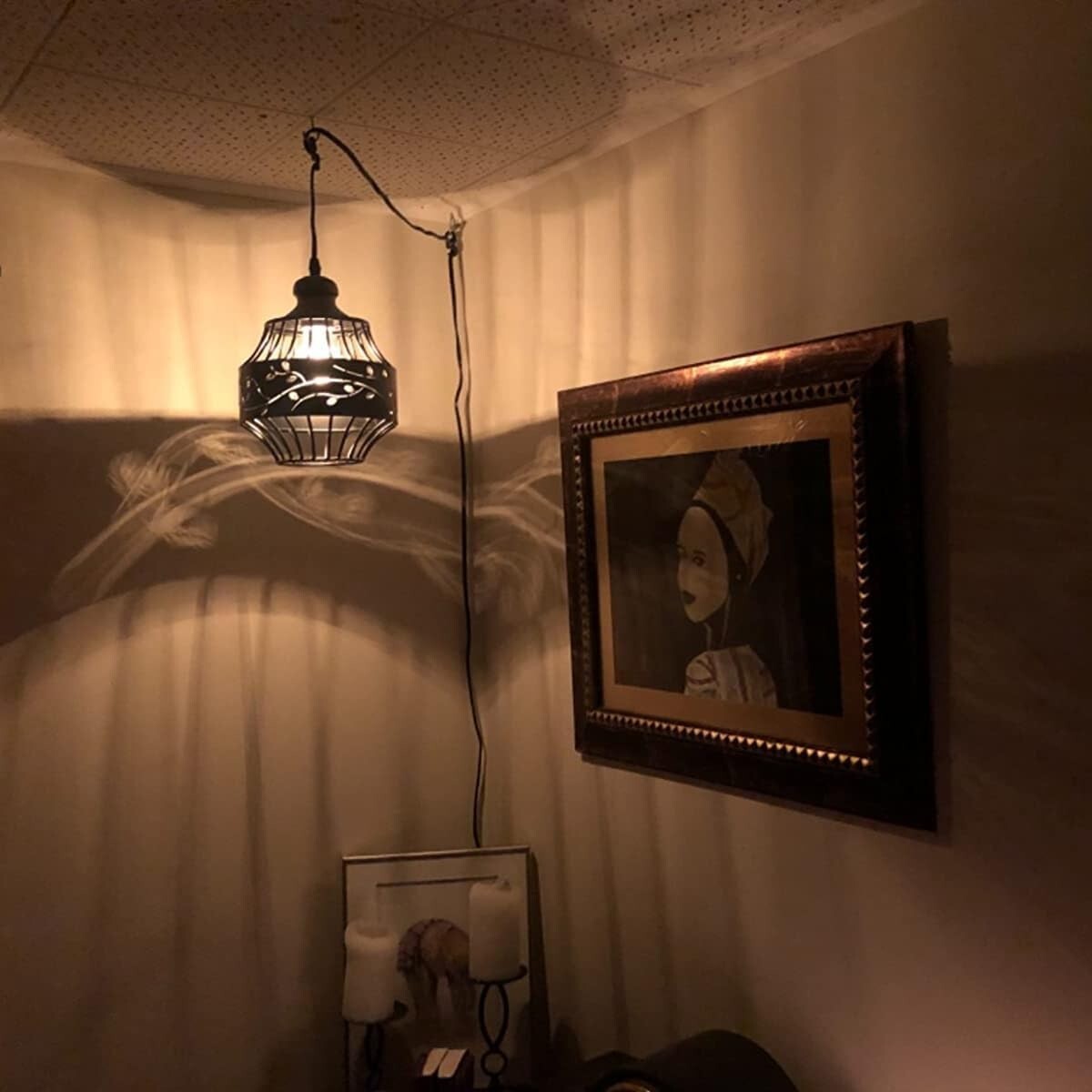 Dimmable Metal Hanging Pendant Light - 16Ft Cord for Living Room & Study Spaces