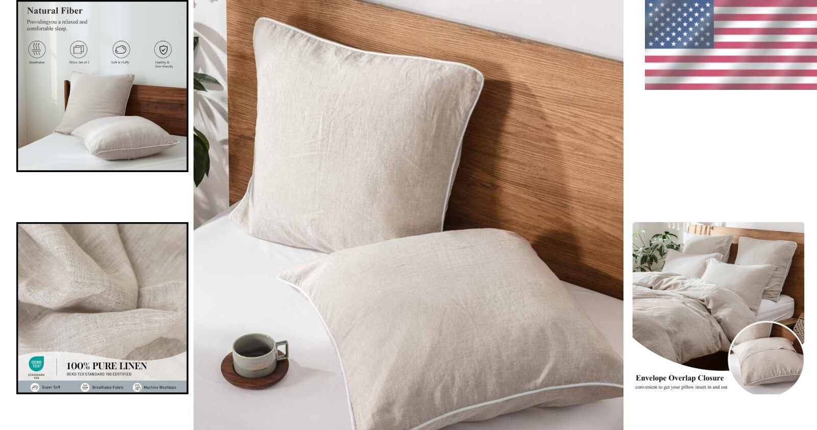 Chic 26" Euro Sham Covers in Washed Linen - Set of 2 for Living Room & Bedroom