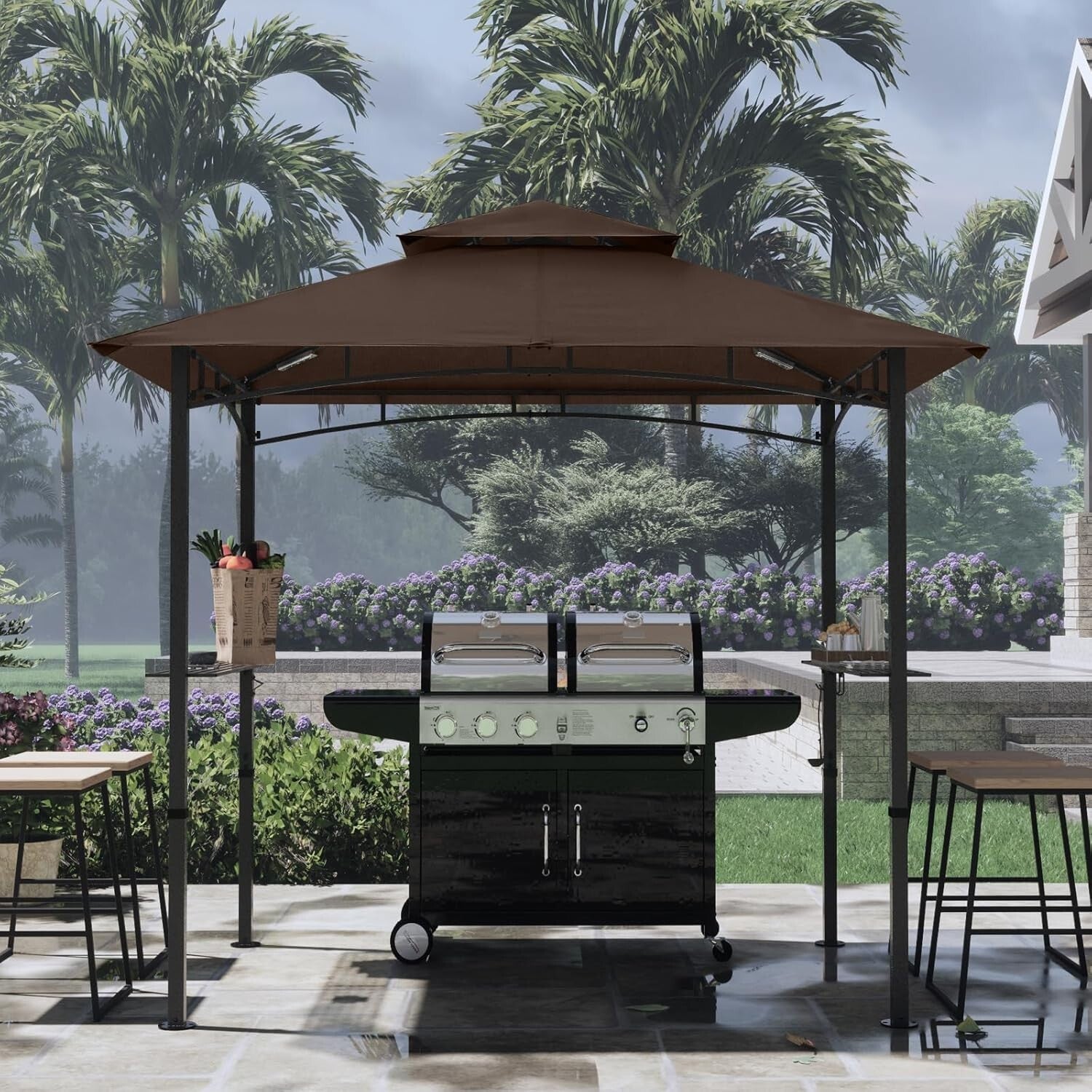 Stylish 8' x 5' BBQ Canopy Gazebo with Waterproof Design and LED Lighting