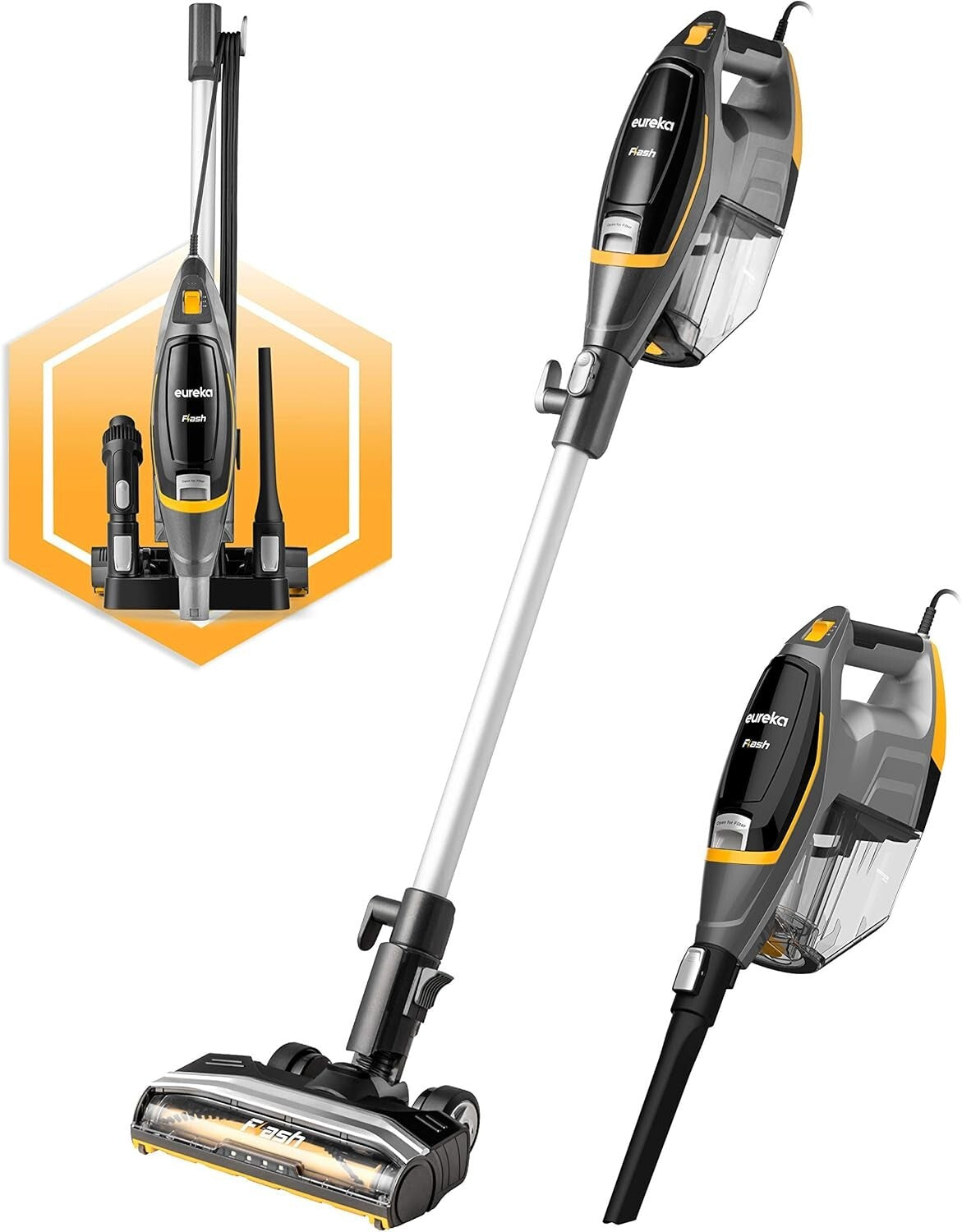Flash Lightweight Stick Vacuum 15KPa Suction - Corded 2-in-1 for Carpet & Floors