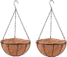 Load image into Gallery viewer, Rust-Resistant 20" Black Metal Wire Hanging Planter with Coco Liners - Set of 2