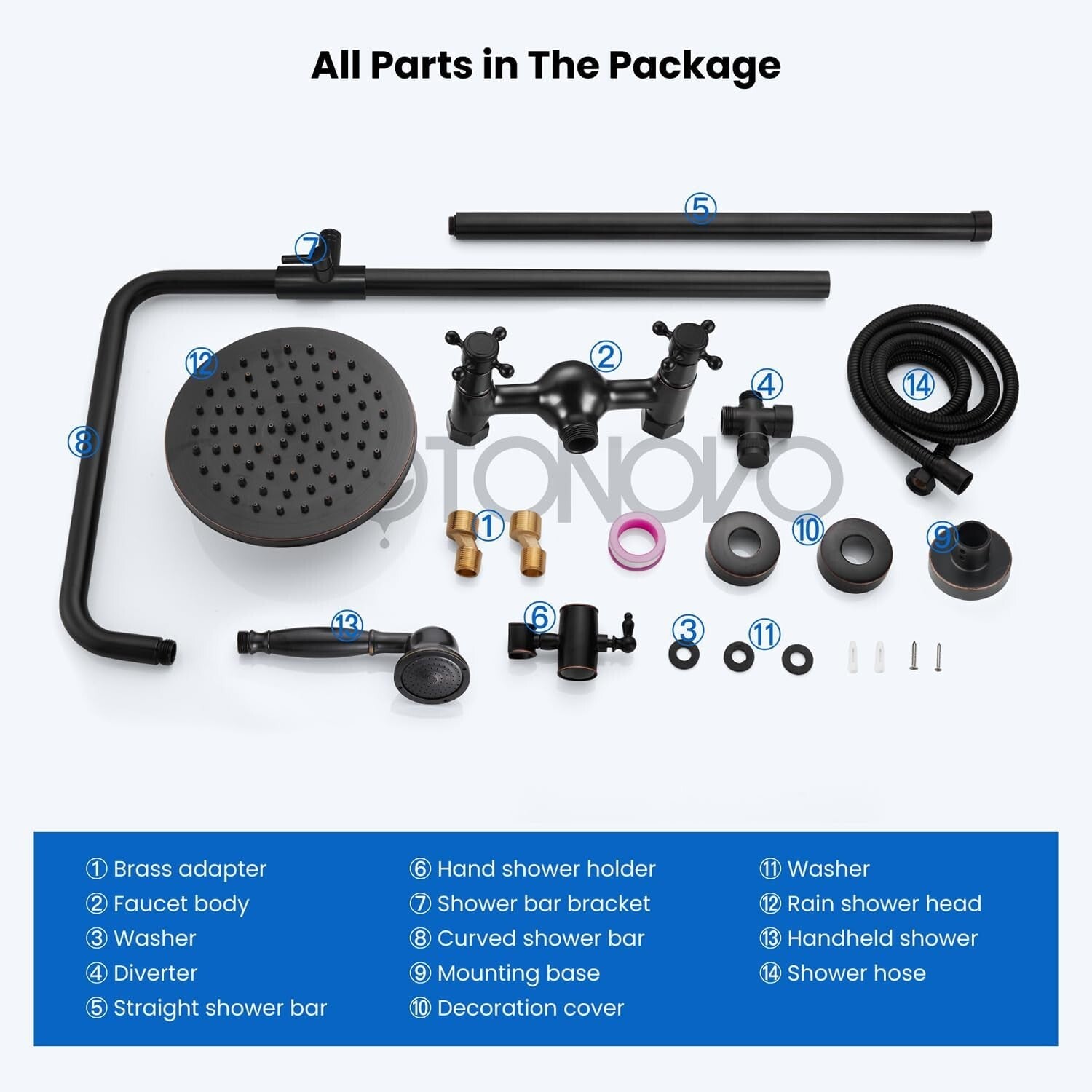 Dual Function Oil Rubbed Bronze Shower Faucet: 8-Inch Rainfall & Handheld Design