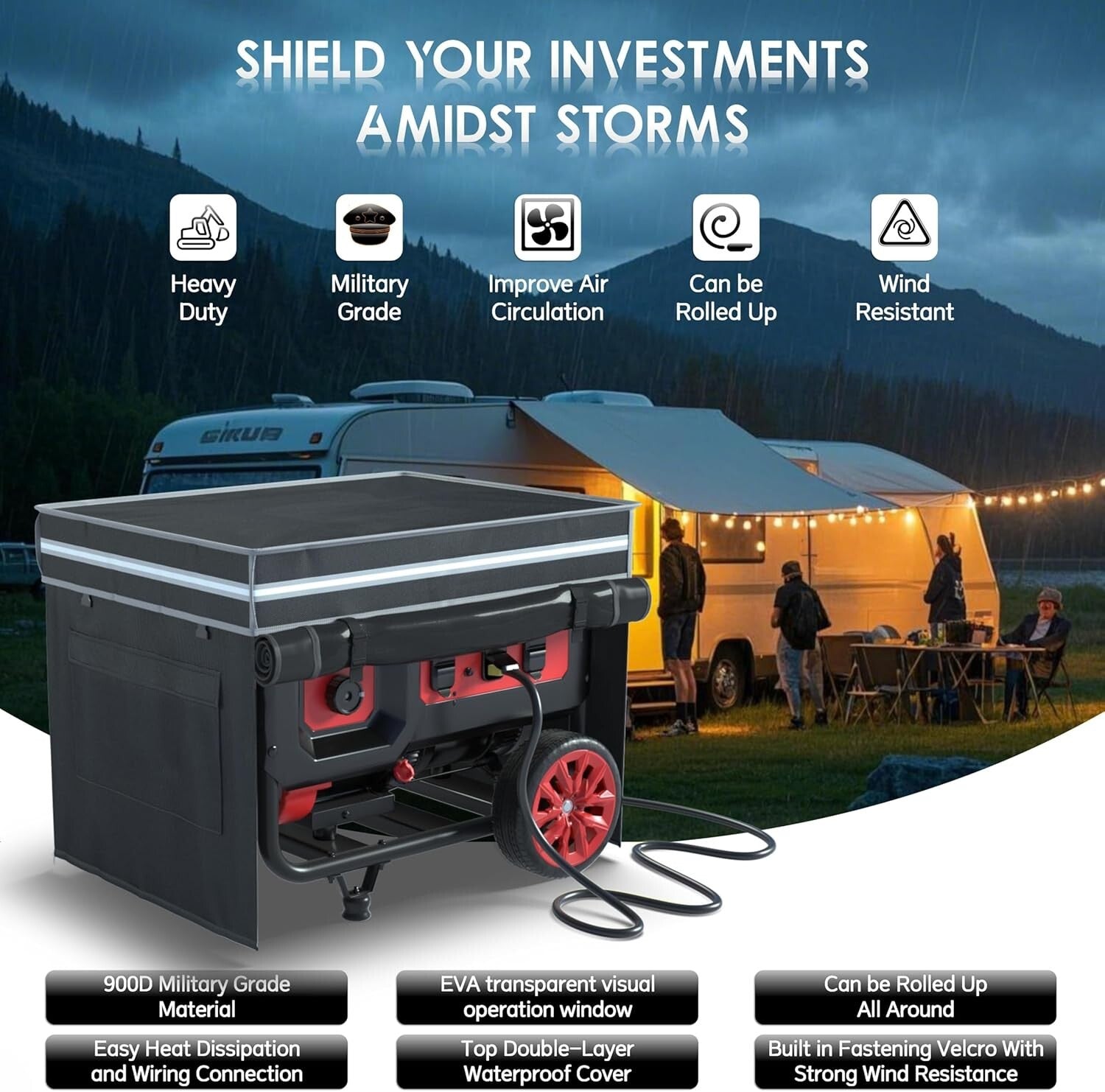 Professional Running Generator Cover with Tool Pockets - 32X24X24 Waterproof