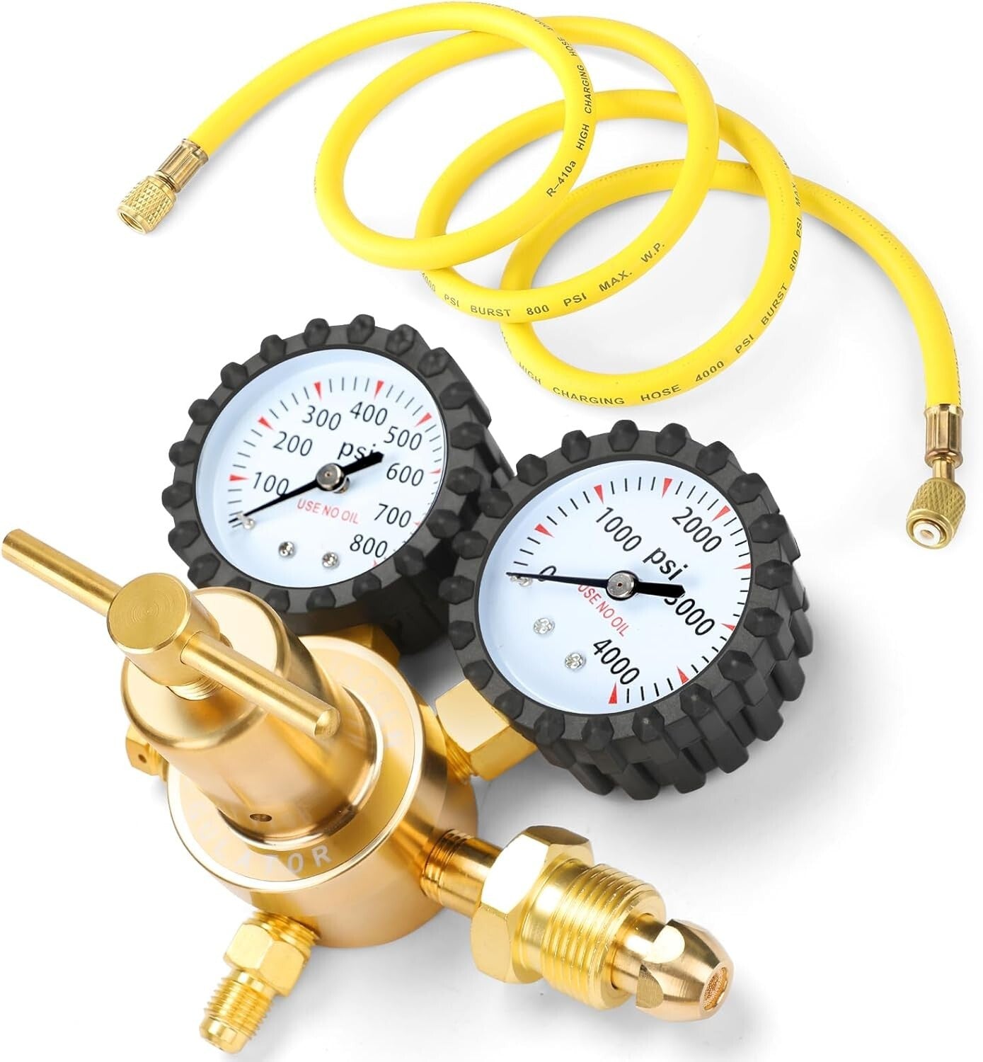 0-800 PSI Nitrogen Regulator for HVAC with 78.7" Safety Hose & Easy-Read Gauges