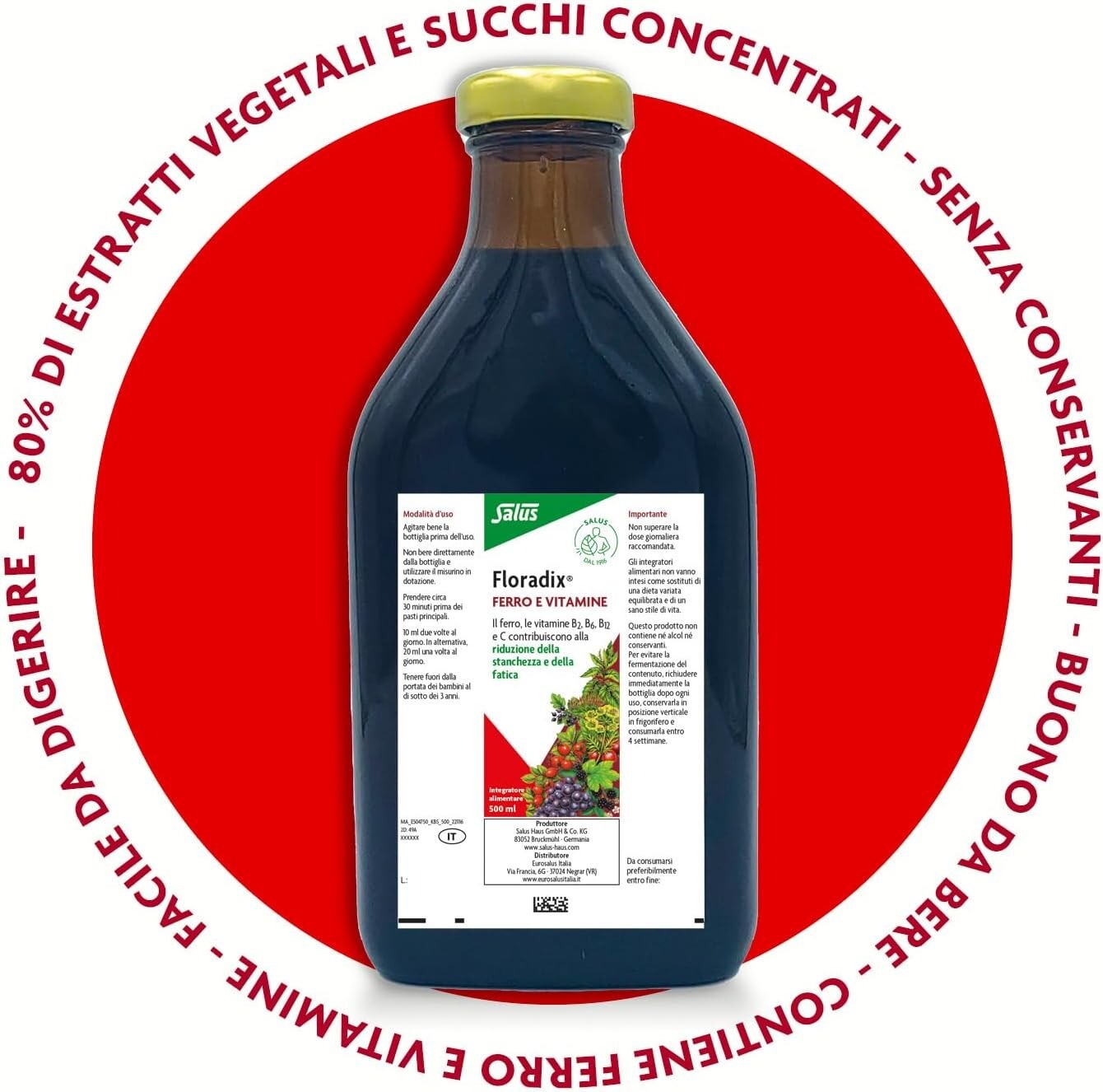 Floradix Iron + Herbs – Convenient 500 ML for Energy Boost & Healthy Metabolism