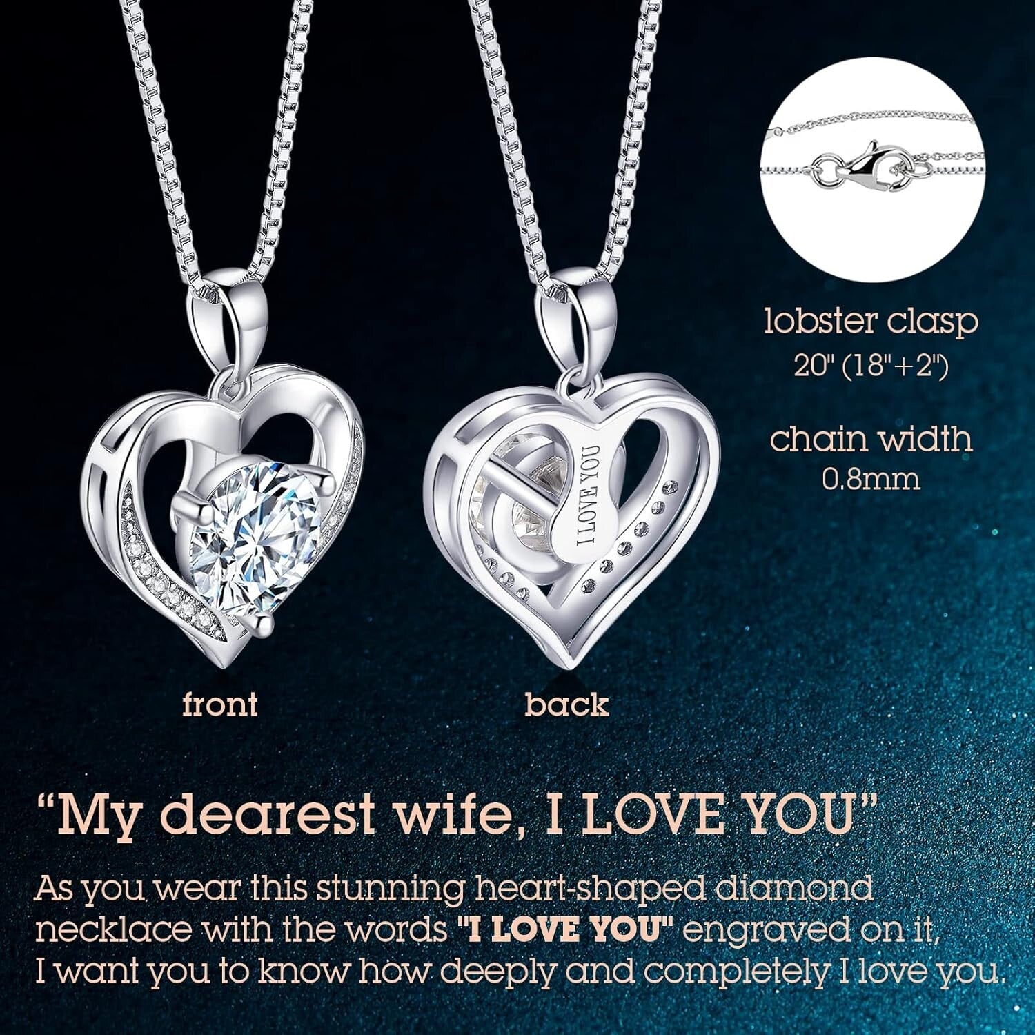 Eternity Moissanite Heart Necklace - Sterling Silver 'I LOVE YOU' Pendant Gift