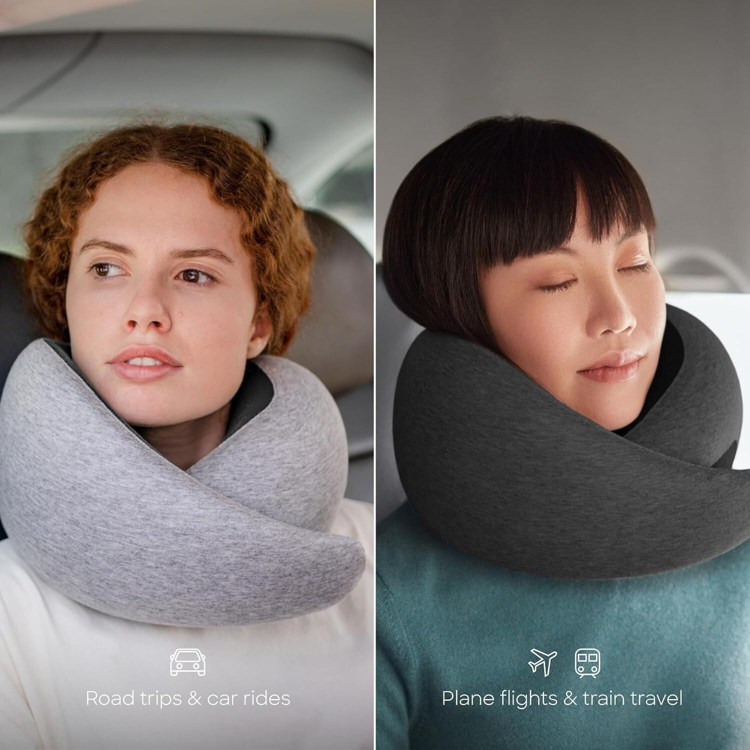 Asymmetrical Neck Pillow for Travel - Washable Modal Cover & Travel Bag Included
