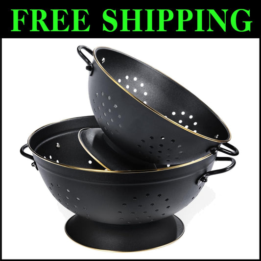Elegant Matte Black Colanders - Rust-Resistant Metal Strainer Set for All Foods