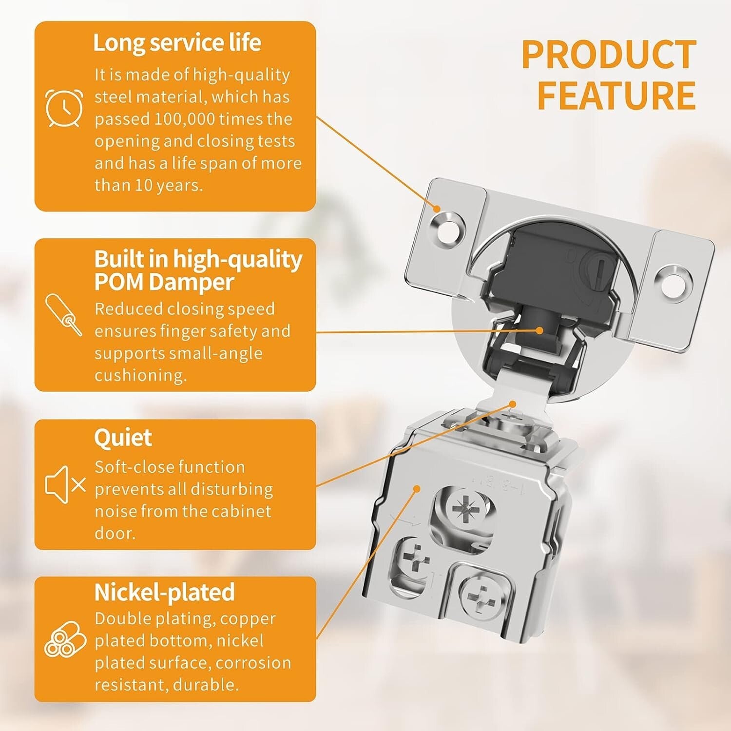 Durable 50 Pack 1-3/8" Satin Nickel Soft Close Cabinet Hinges & Accessories