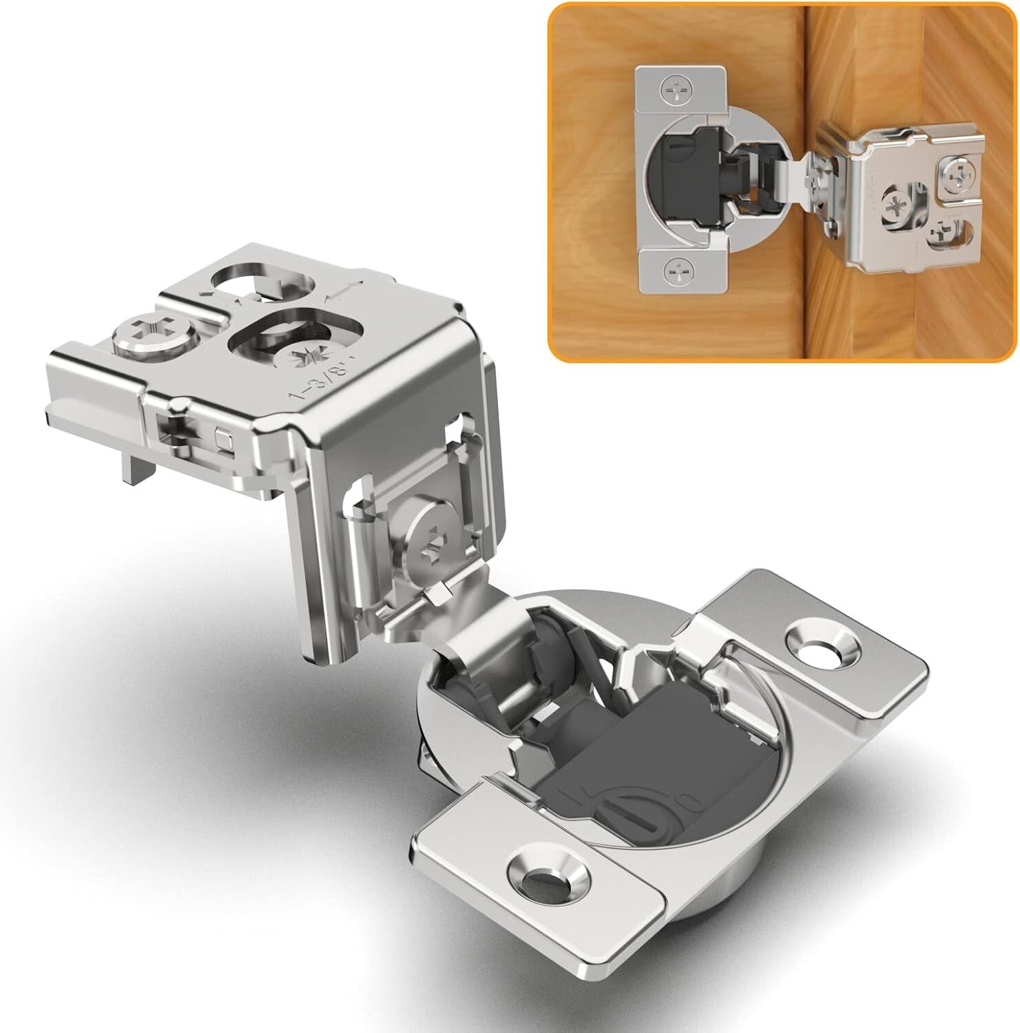 Durable 50 Pack 1-3/8" Satin Nickel Soft Close Cabinet Hinges & Accessories