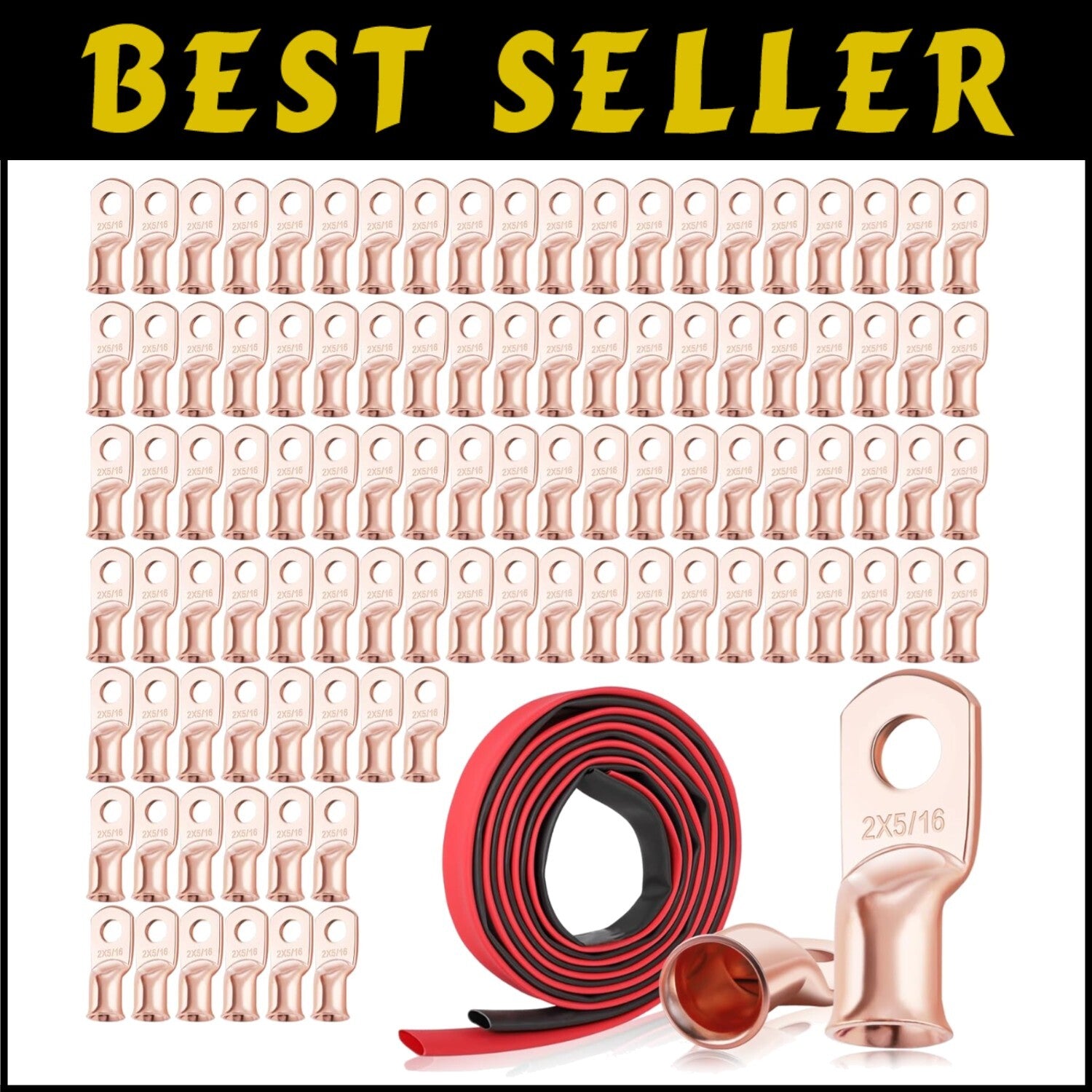 Reliable 100 Pack of 2 AWG Ring Terminals with Corrosion-Resistant Heat Shrink