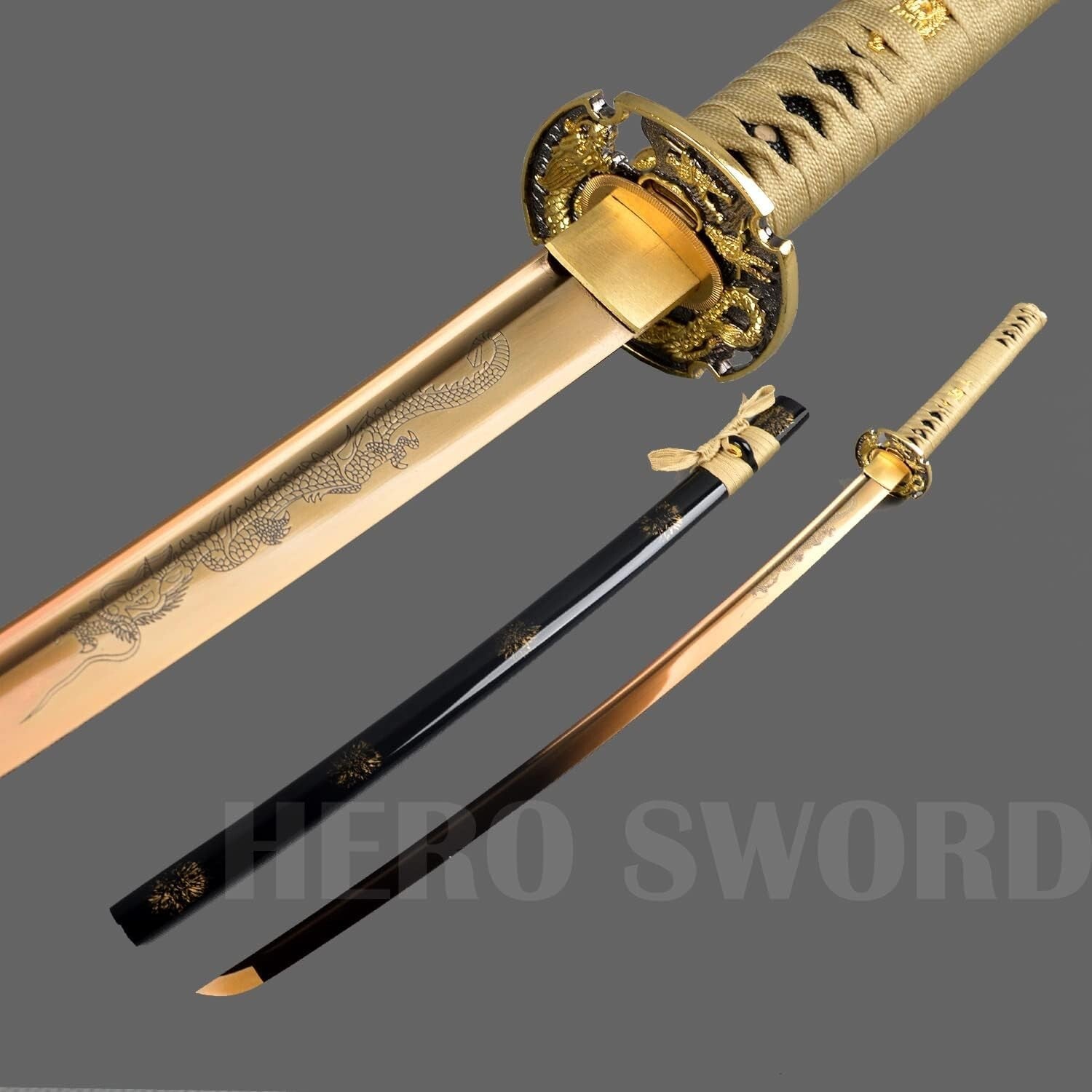 Elegant Gold Dragon Katana - 70cm Blade, Perfect for Martial Arts and Collecting