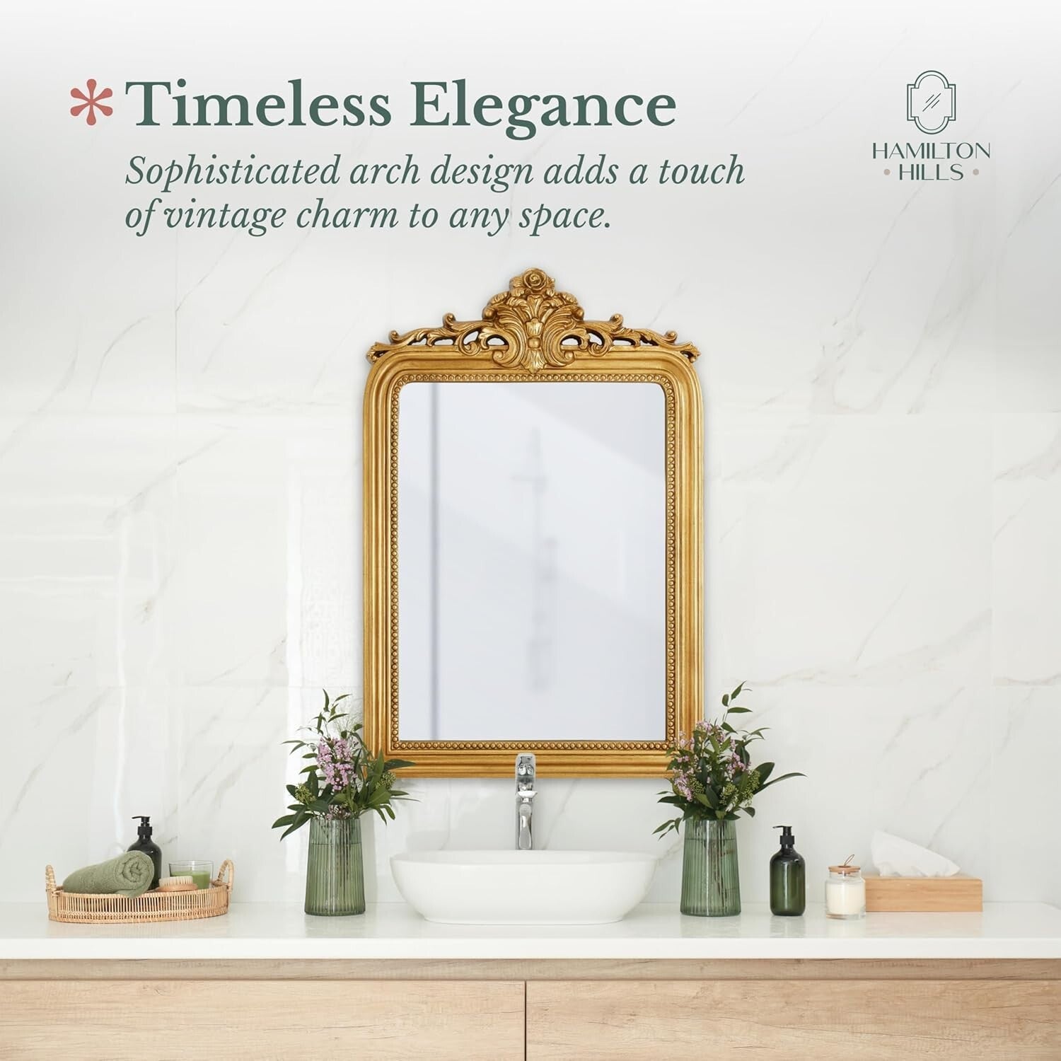 Decorative 24x36 Gold Baroque Mirror - Perfect for Entryways or Bathrooms