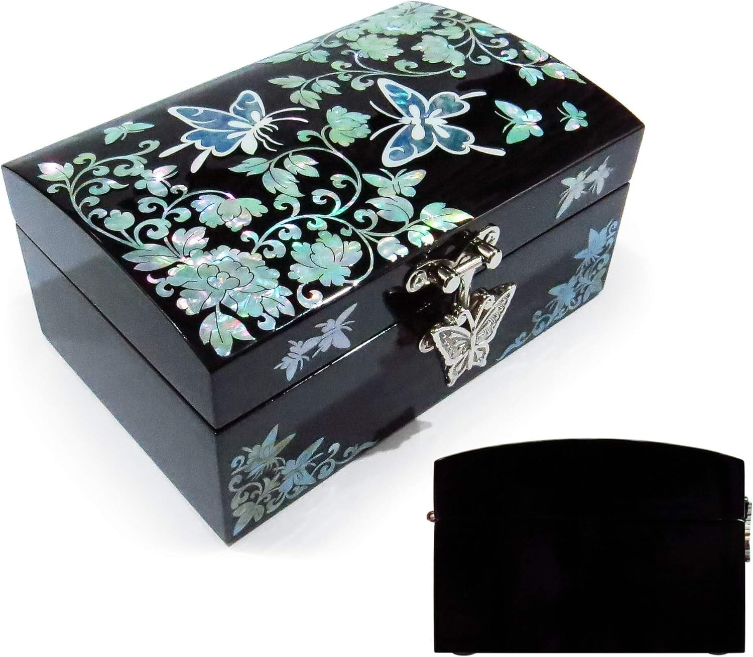Elegant Butterflies Jewelry Box - Handmade Wood with Mirror Inside Lid
