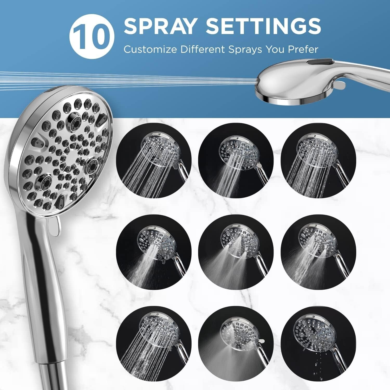 All-in-One 2-in-1 Dual Handheld Shower Head with 10 Modes & Rainfall Experience