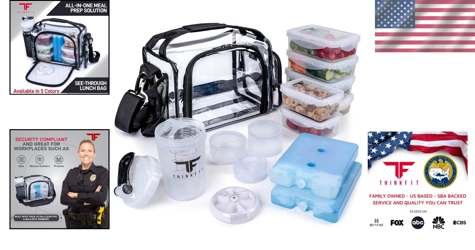 Clear Lunch Bag with 6 BPA-Free Meal Prep Containers - Microwave & Freezer Safe
