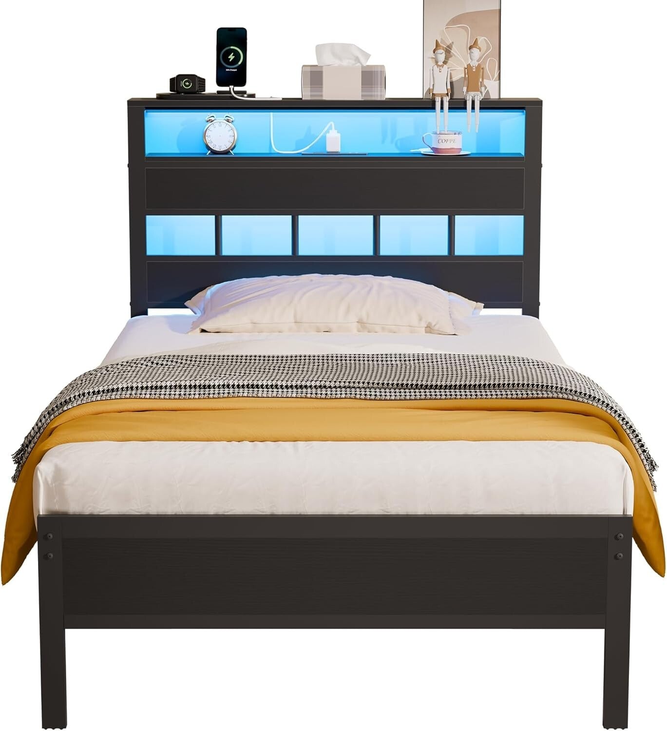 Durable Twin Bed Frame with USB Charging Station & Under-Bed Storage Solutions