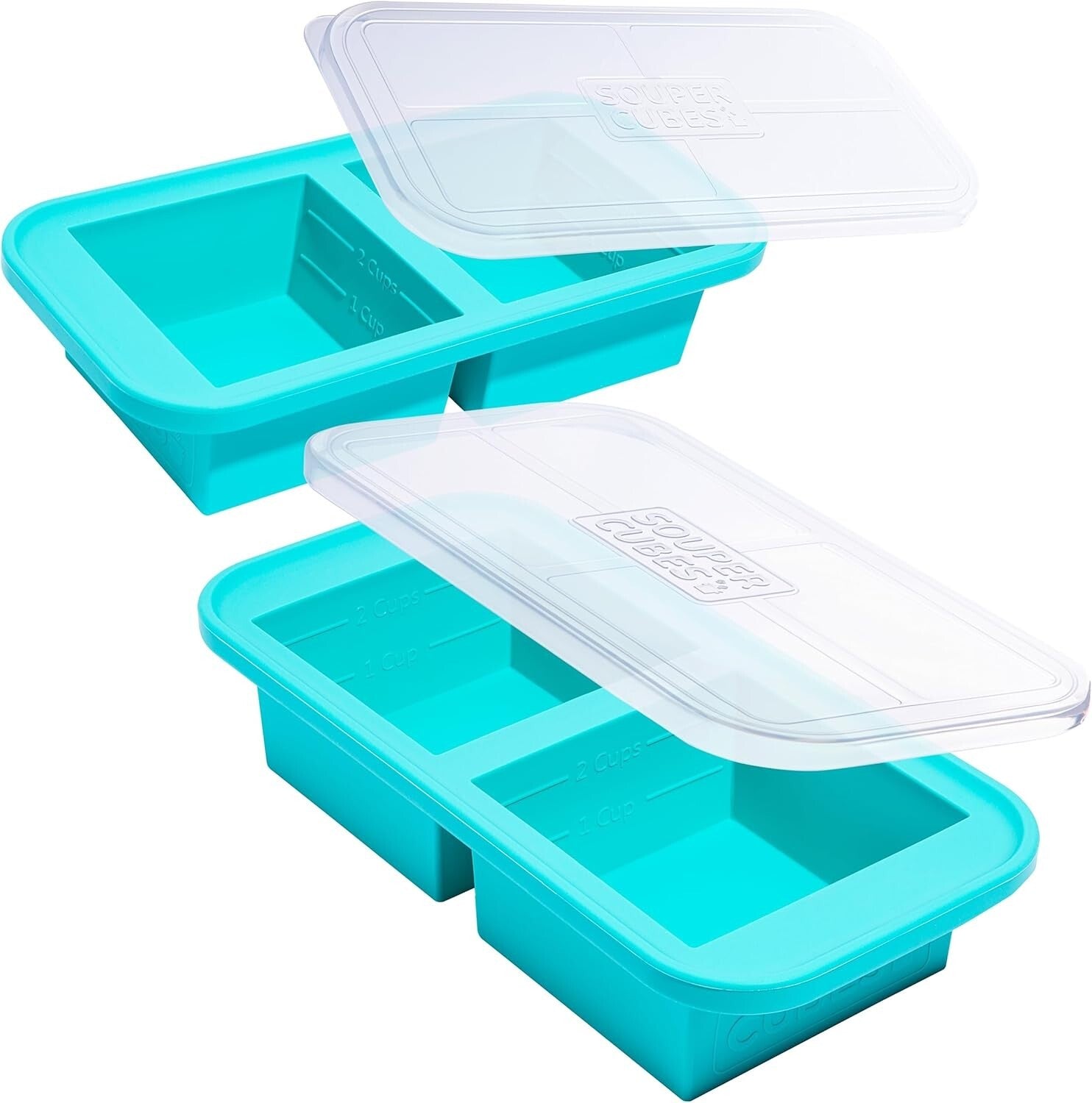 Easy Meal Prepping with Aqua Silicone Freezer Trays - 2 Cup Capacity, 2-Pack