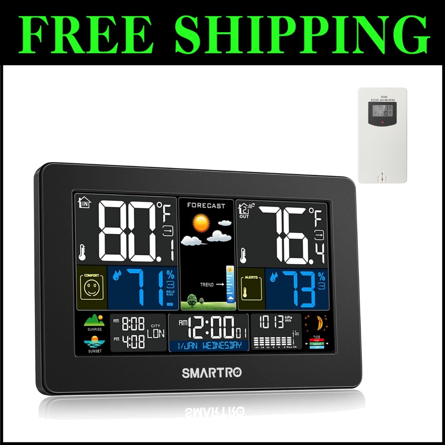 High Precision Indoor Outdoor Weather Station with Multiple Sensors for Home Use