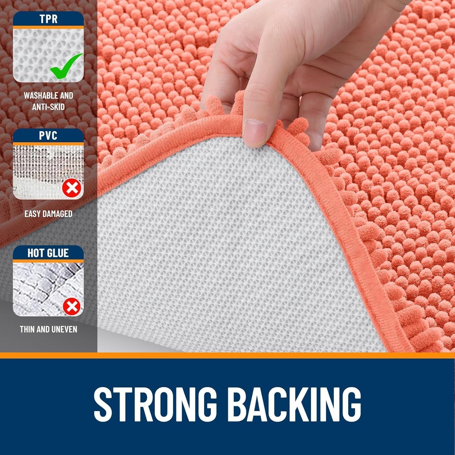 47x24 Modern Coral Chenille Bath Mat - Ultra-Absorbent & Fast-Drying Design