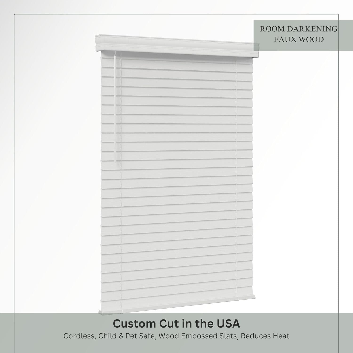 Custom Cut Cordless Faux Wood Blinds - 29" W x 64" L - Room Darkening Solution