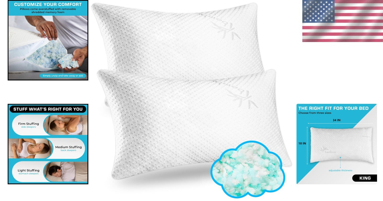 2-Pack Premium King Pillows with Cooling Cover - Ideal for All Sleep Positions