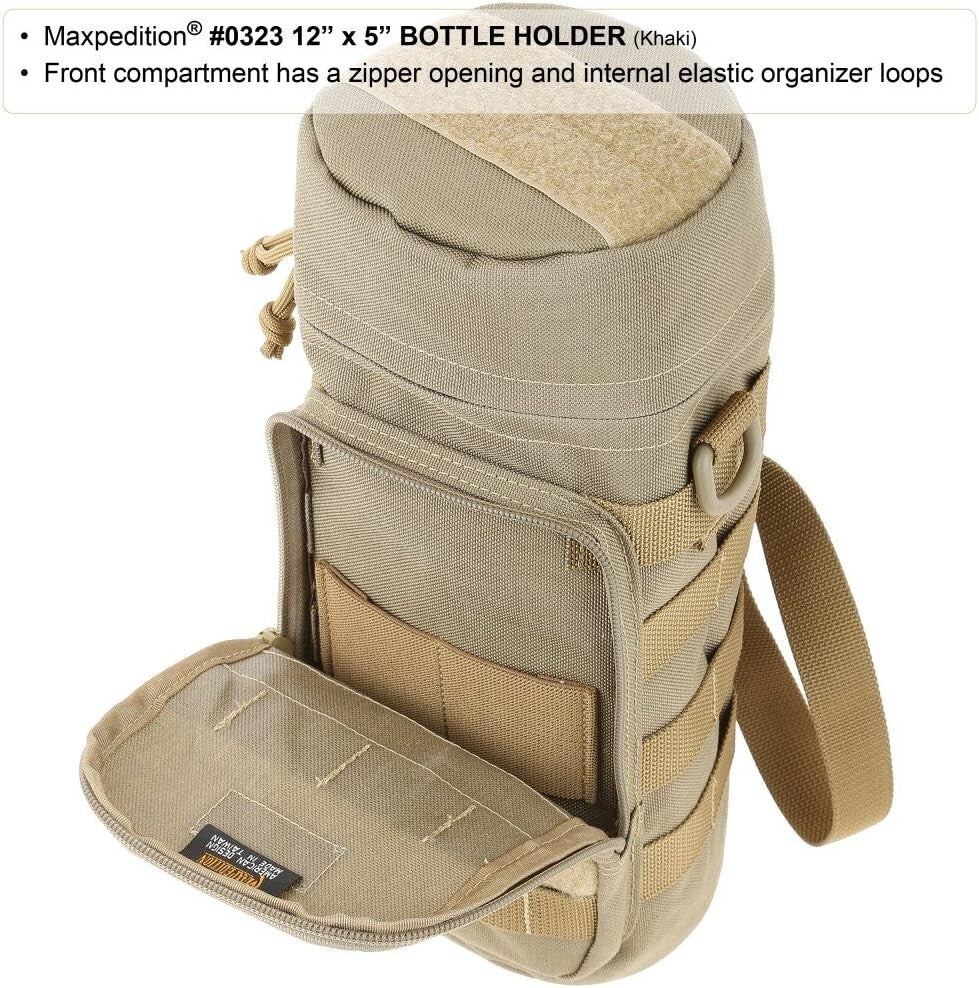 Lightweight Khaki Bottle Holder - 12" High for Hiking and Outdoor Adventures