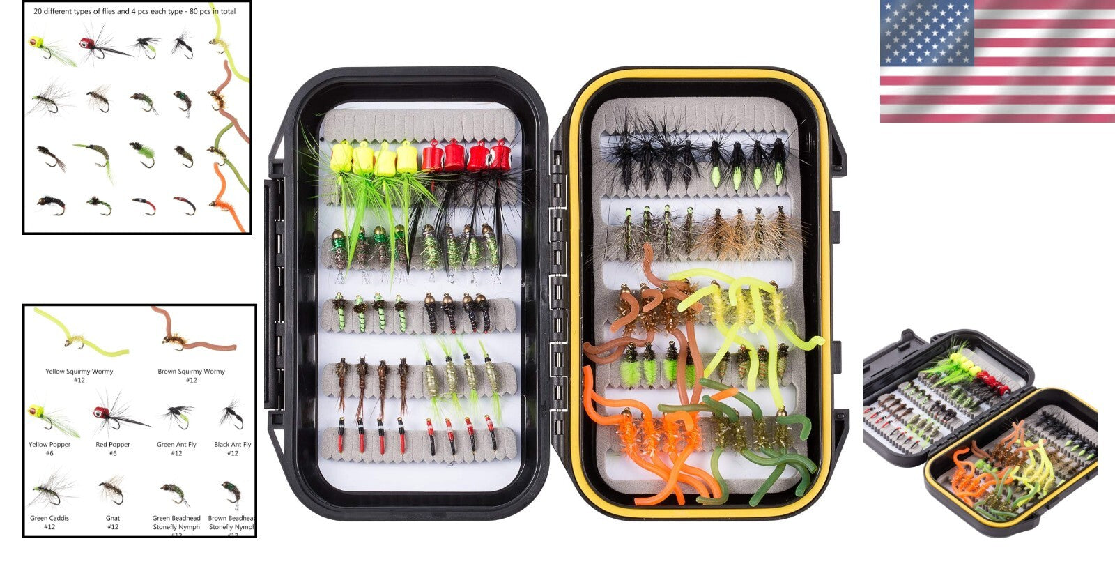 Versatile 80pcs Fishing Flies Kit in Waterproof Box - Ideal for Bluegill & Trout