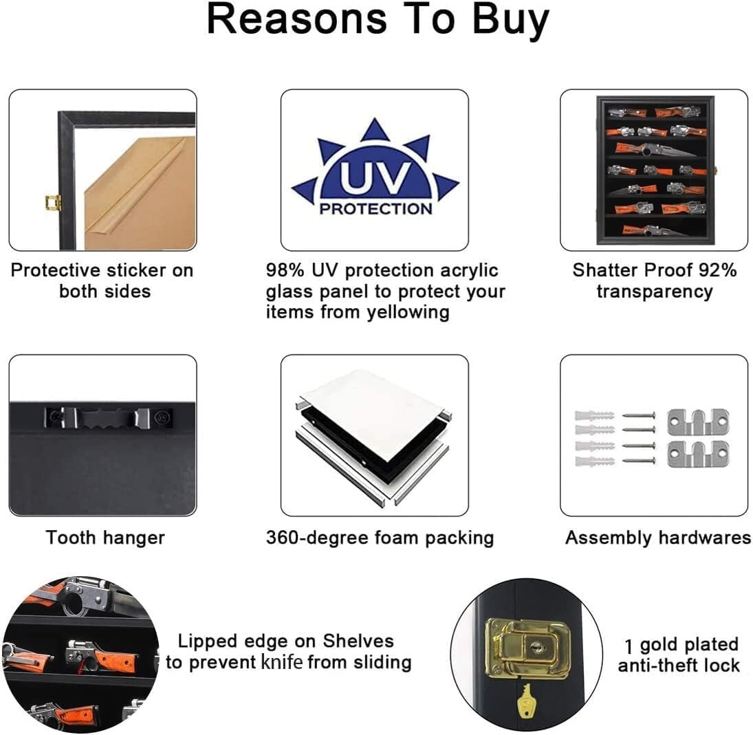 Lockable Knife Display Case with Acrylic Protection - 7 Shelf Wall Cabinet