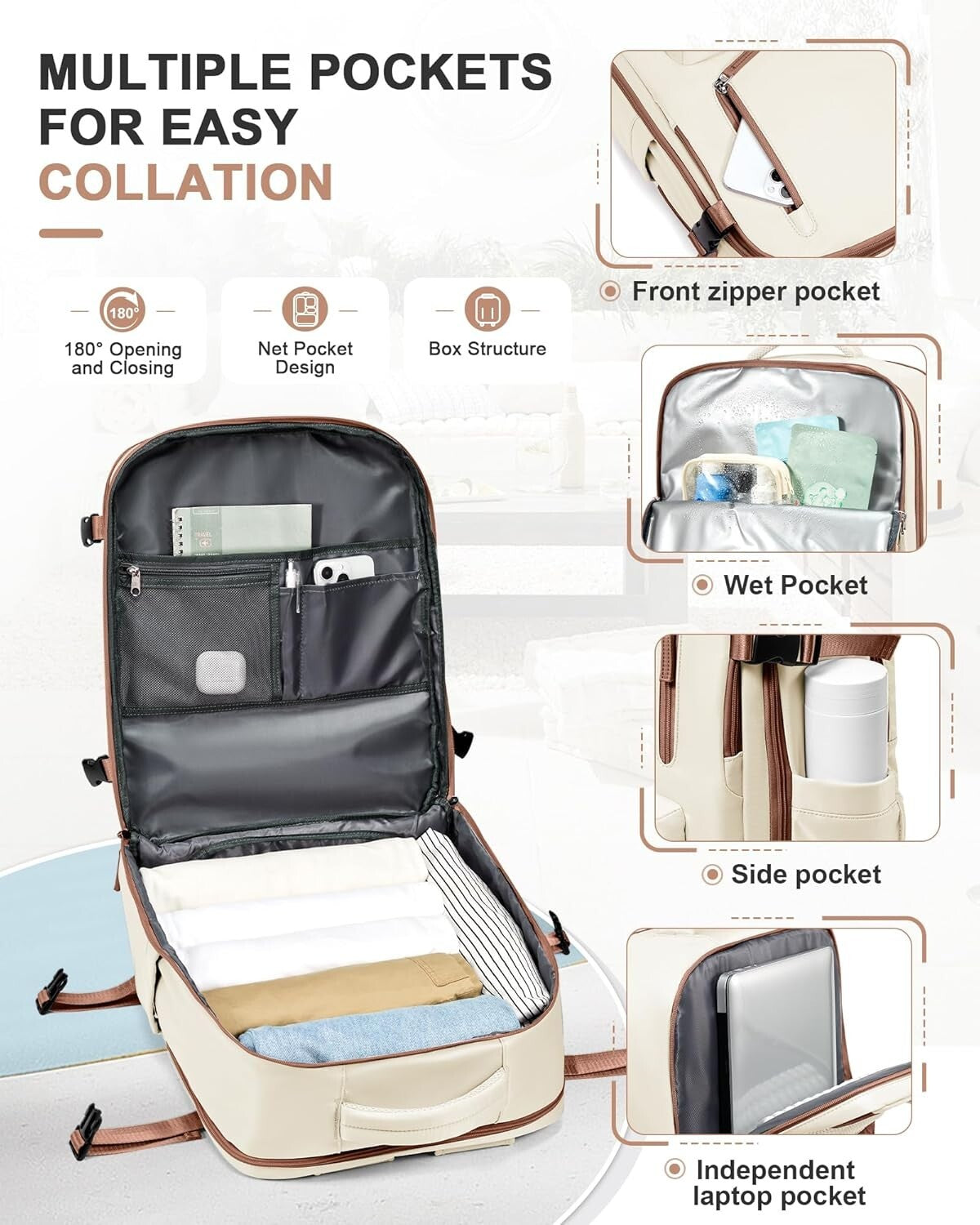 Multi-Functional 40L Backpack for Travel - Laptop Holder & Shoe Compartment