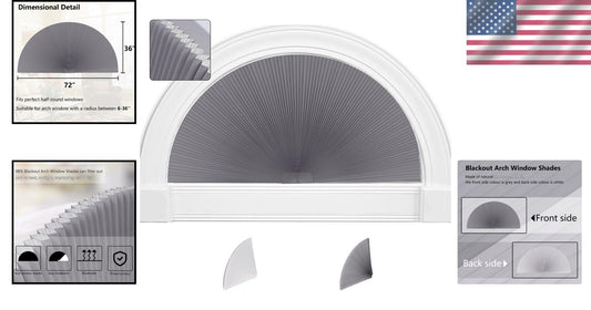 Customizable Half-Round Blackout Pleated Shades for Arch Windows - Dark Gray