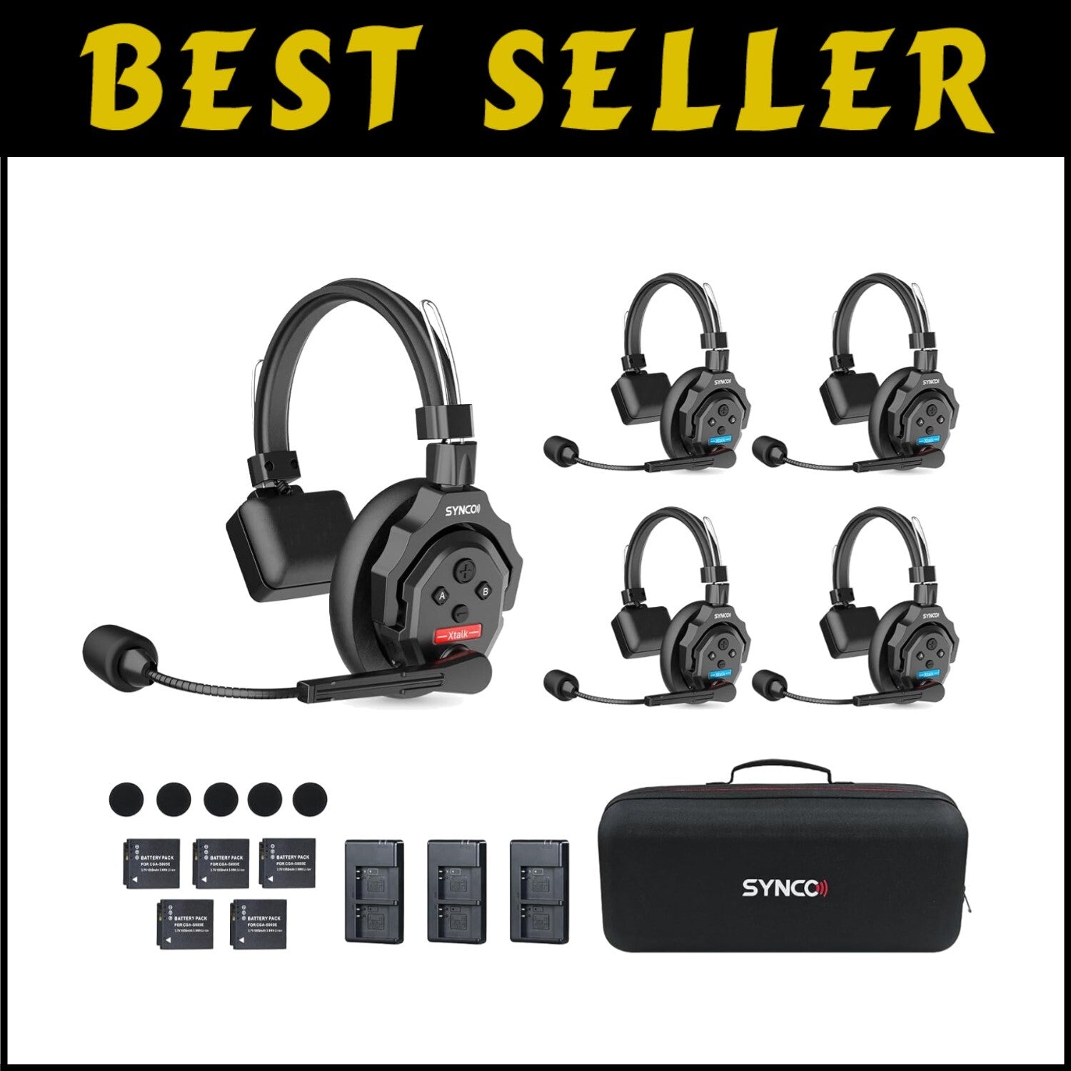 XTALK X5 Full Duplex Intercom Headsets for Filmmaking & Sports – 350M Range