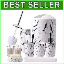 Load image into Gallery viewer, Complete White Marble Bathroom Collection - Trash Can, Soap Dispenser &amp; More