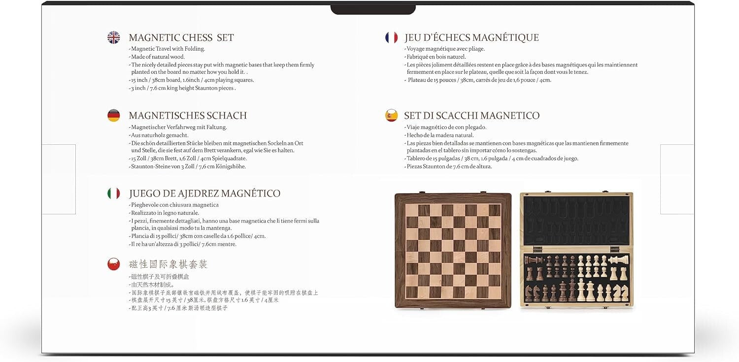 15-Inch Chess Set with 3-Inch King & Magnetic Pieces - Ultimate Travel Companion
