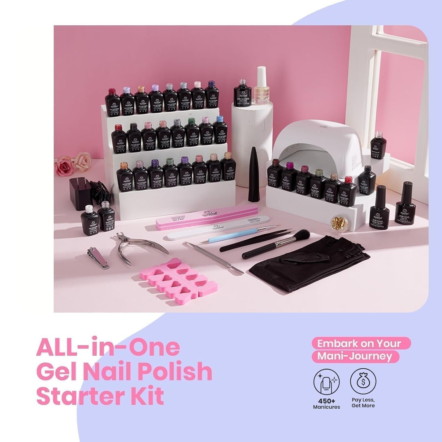 Beetles Gel Nail Polish Set with 32 Spring Colors & 36W UV Lamp - 53Pcs Kit