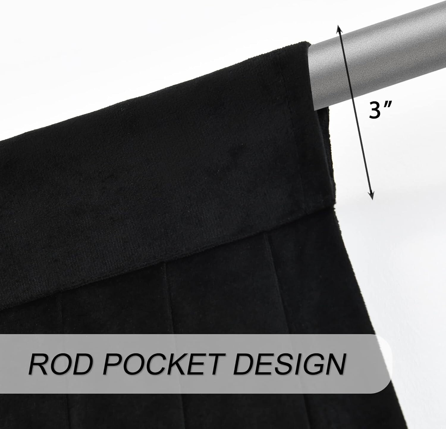 Elegant Black Velvet Rod Pocket Valance, 39" x 48" - Luxurious Window Treatment