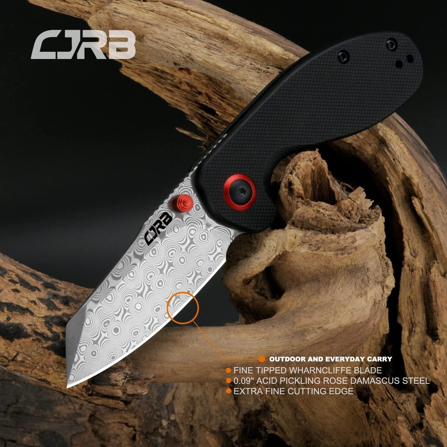 Limited Edition CJRB Maileah Damascus Pocket Knife with G10 Handle - Compact EDC