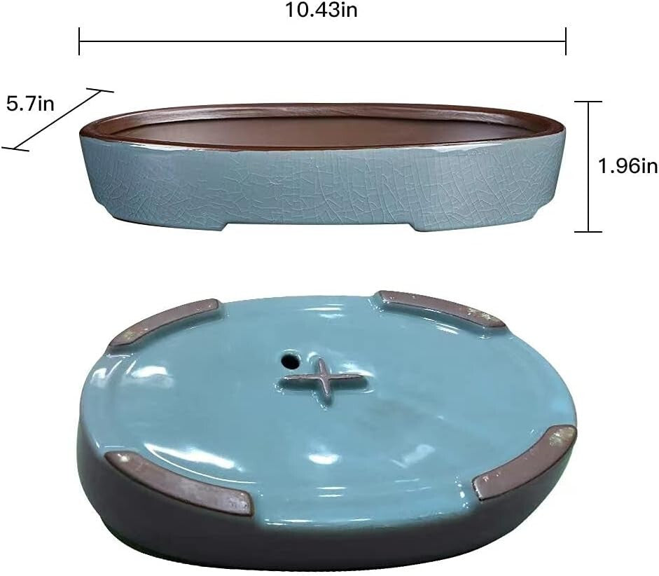 Elegant Oval Ceramic Flower Pots with Drainage - Perfect for Bonsai & Succulents